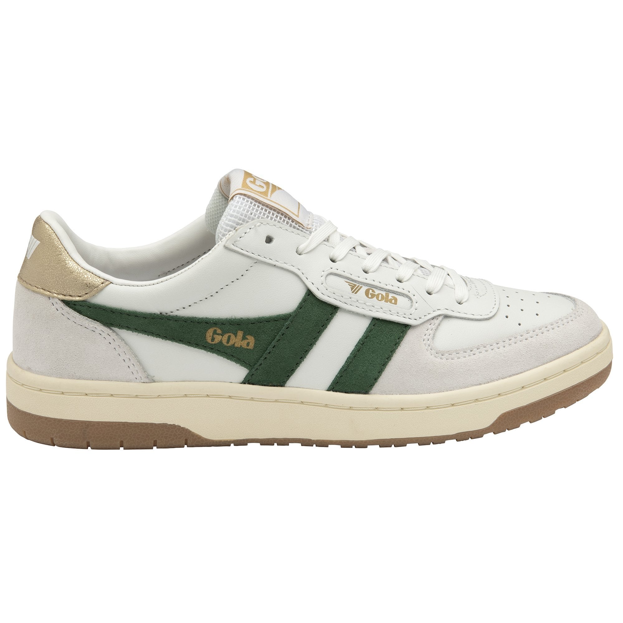 Gola Classics Women's Hawk Sneakers - White/Dark Green/Gold